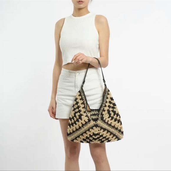 Boho Chic Vintage Straw Woven Hobo Bag - Picture 2 of 7